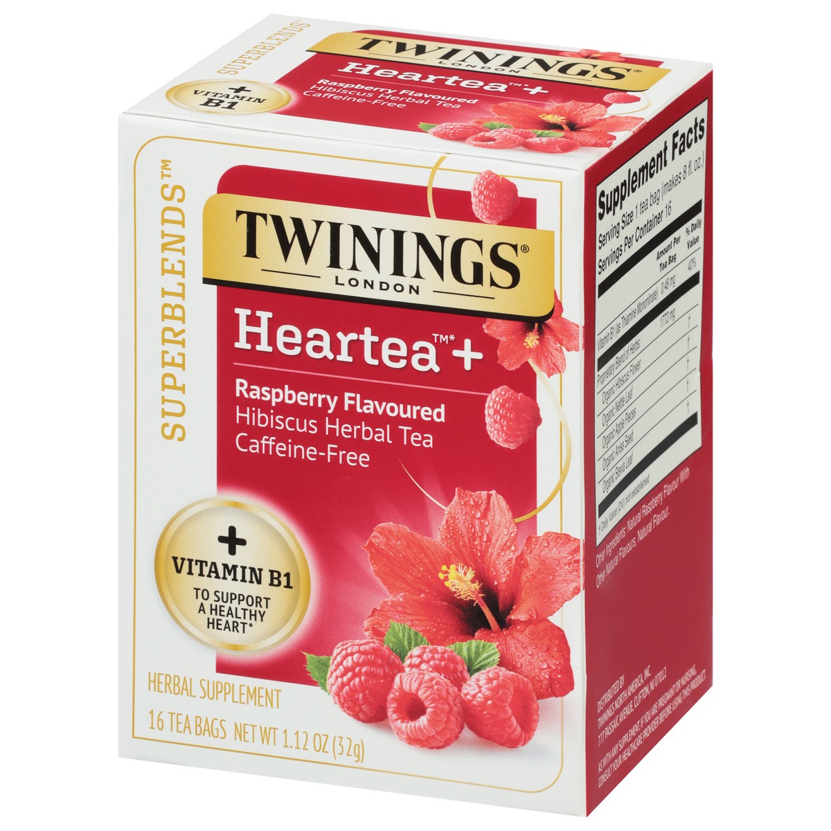 slide 2 of 9, Twinings Superblends Caffeine-Free Heartea + Raspberry Flavoured Hibiscus Herbal Tea - 1.12 oz, 1.12 oz