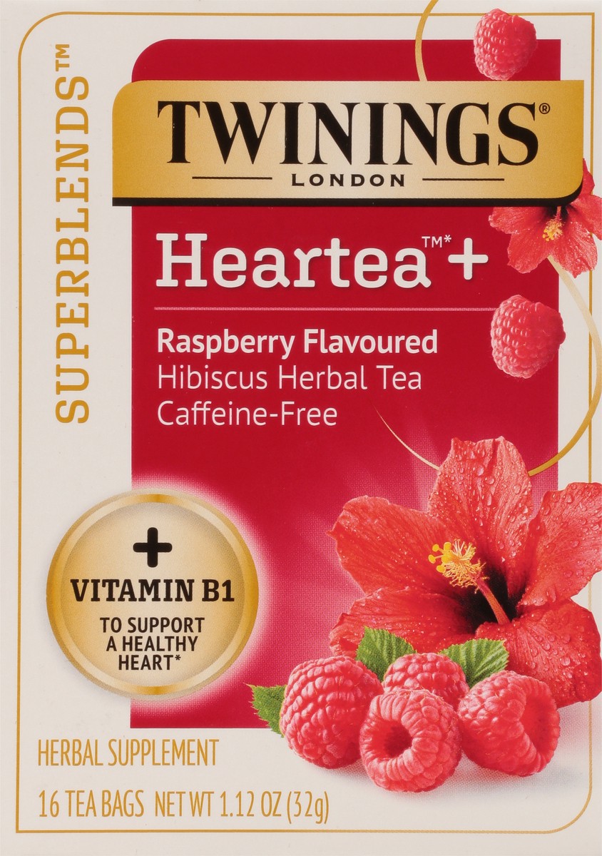 slide 6 of 9, Twinings Superblends Caffeine-Free Heartea + Raspberry Flavoured Hibiscus Herbal Tea - 1.12 oz, 1.12 oz