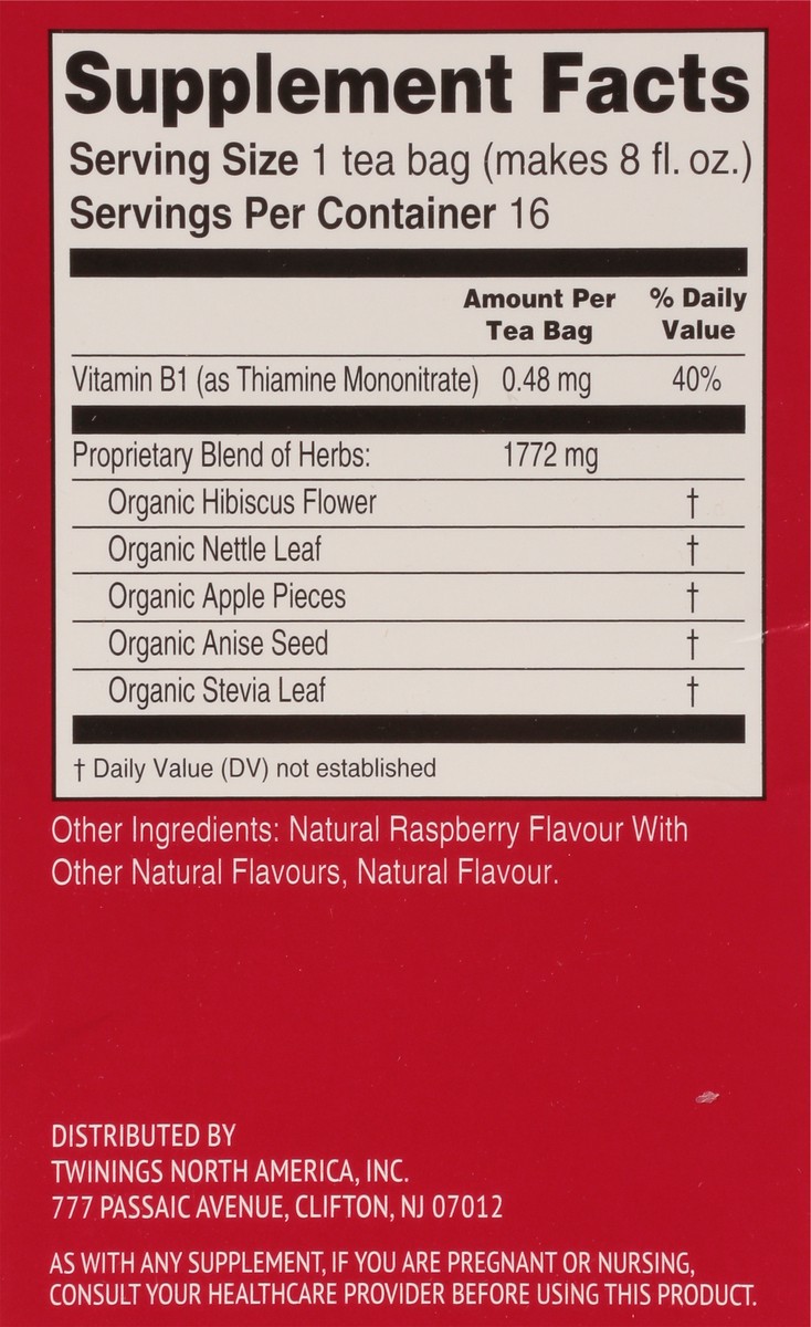 slide 8 of 9, Twinings Superblends Caffeine-Free Heartea + Raspberry Flavoured Hibiscus Herbal Tea - 1.12 oz, 1.12 oz