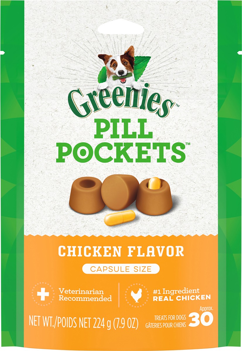 slide 2 of 9, Greenies Chewy Dog Treats Pill Pockets Chicken Capsule Size - 7.9oz/30ct, 7.9 oz, 30 ct