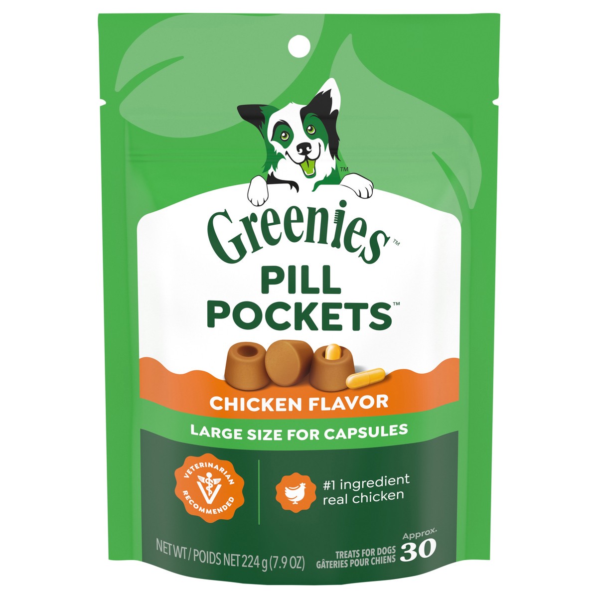 slide 1 of 9, Greenies Pill Pockets Chicken Flavor Treats for Dogs Capsule Size 7.9 oz, 7.9 oz
