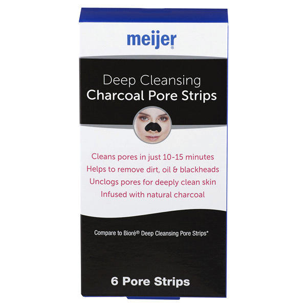 slide 1 of 4, Meijer Deep Cleansing Charcoal Pore Strips, 6 Strips, 1 ct