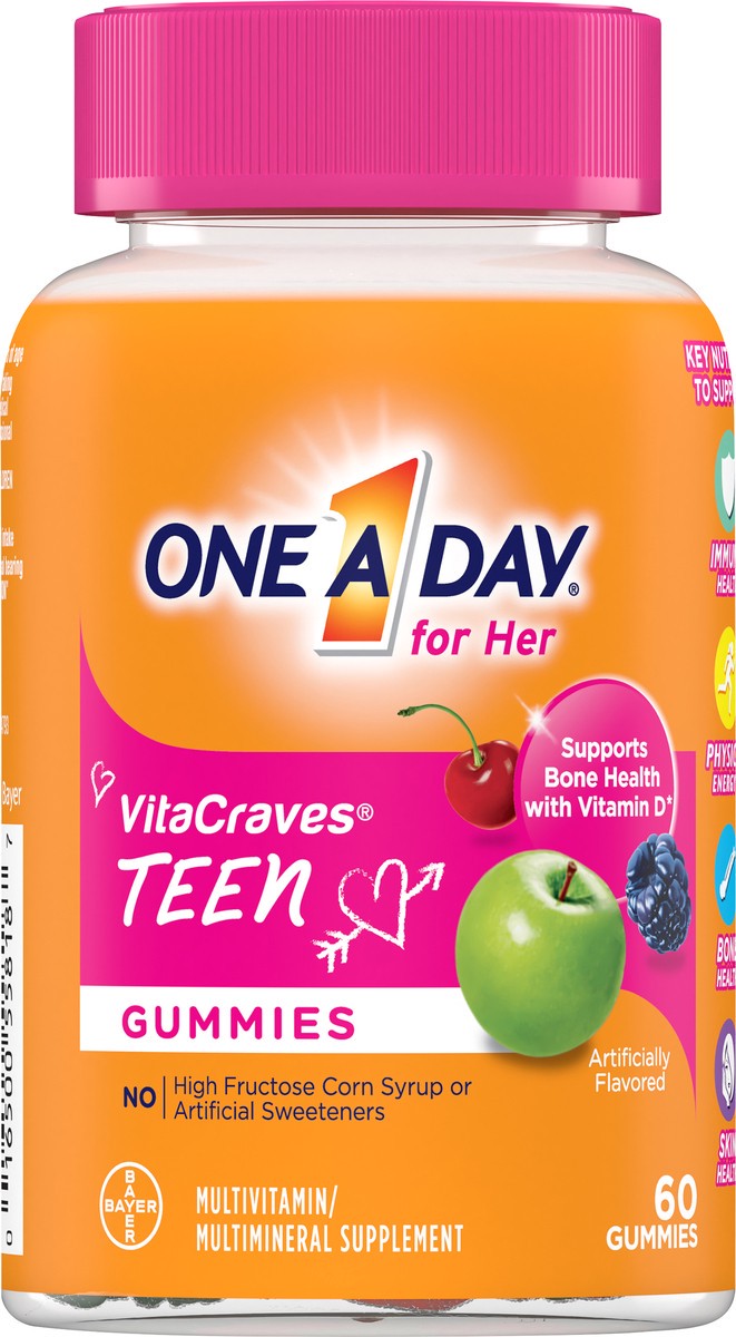 slide 4 of 7, One A Day VitaCraves for Her Teen Multivitamin/Multimineral Supplement Gummies 60 ea Bottle, 60 ct