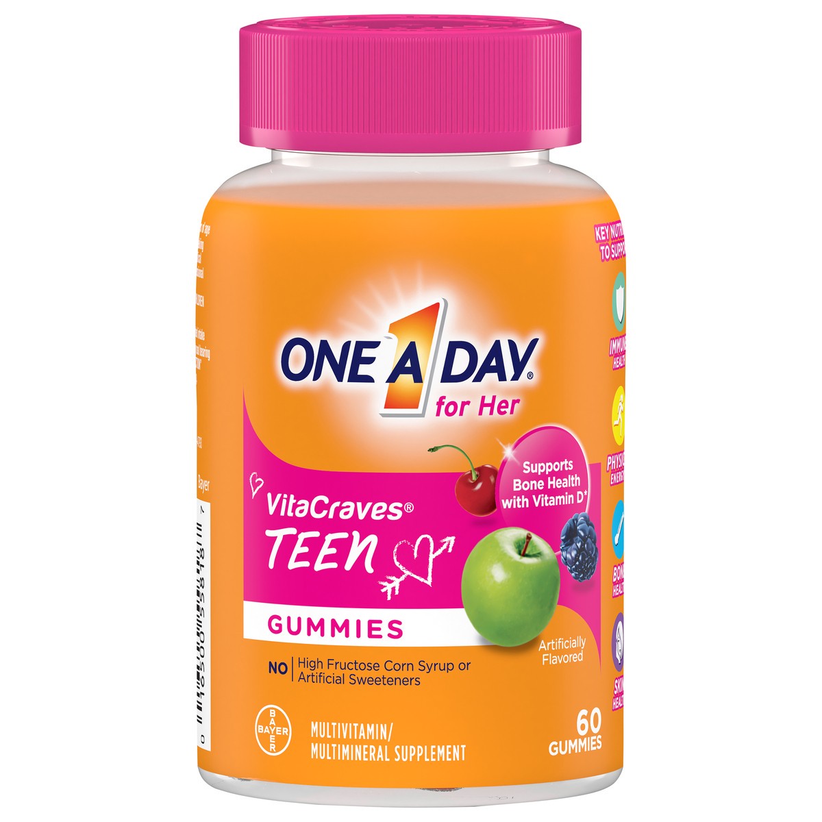 slide 1 of 7, One A Day VitaCraves for Her Teen Multivitamin/Multimineral Supplement Gummies 60 ea Bottle, 60 ct