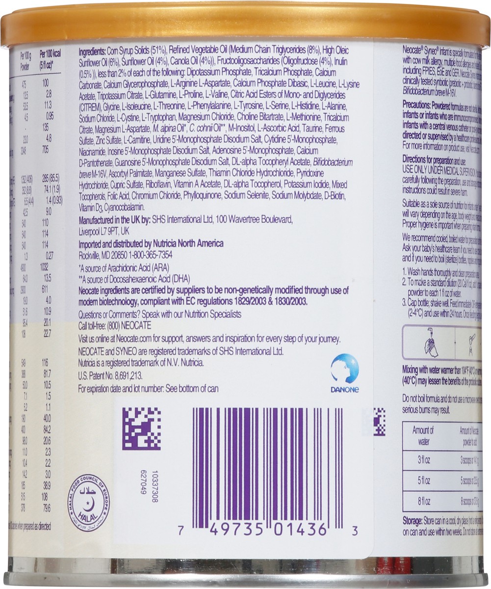 slide 6 of 14, Nutricia Neocate Nutricia Syneo Prebiotics + Probiotics Infant Formula, 14.1 oz