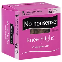 No Nonsense Knee Highs Nylon Comfort Top Sheer Toe Tan