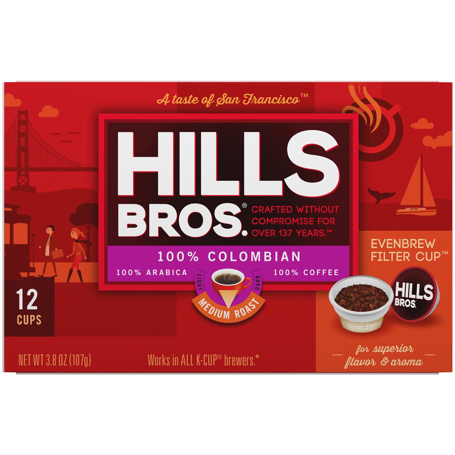 slide 3 of 7, Hills Bros. 100% Colombian Medium Roast Single-Serve Pods - 12 ct, 12 ct