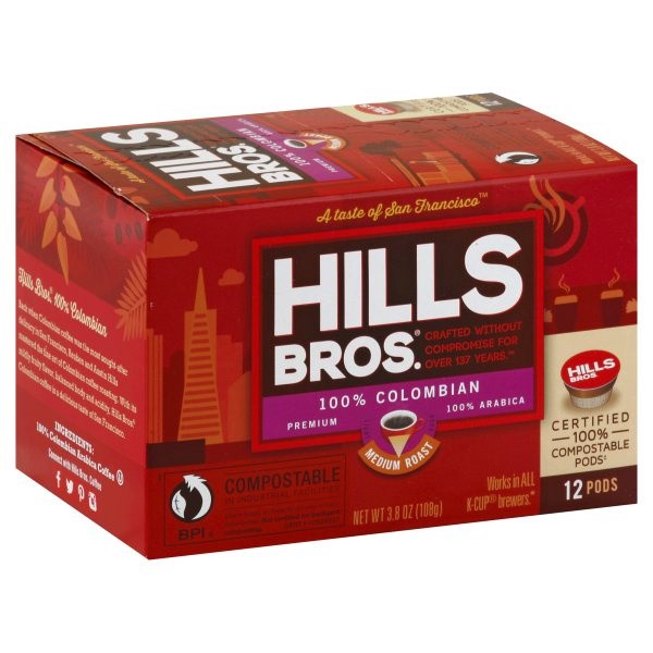 slide 1 of 7, Hills Bros. 100% Colombian Medium Roast Single-Serve Pods - 12 ct, 12 ct