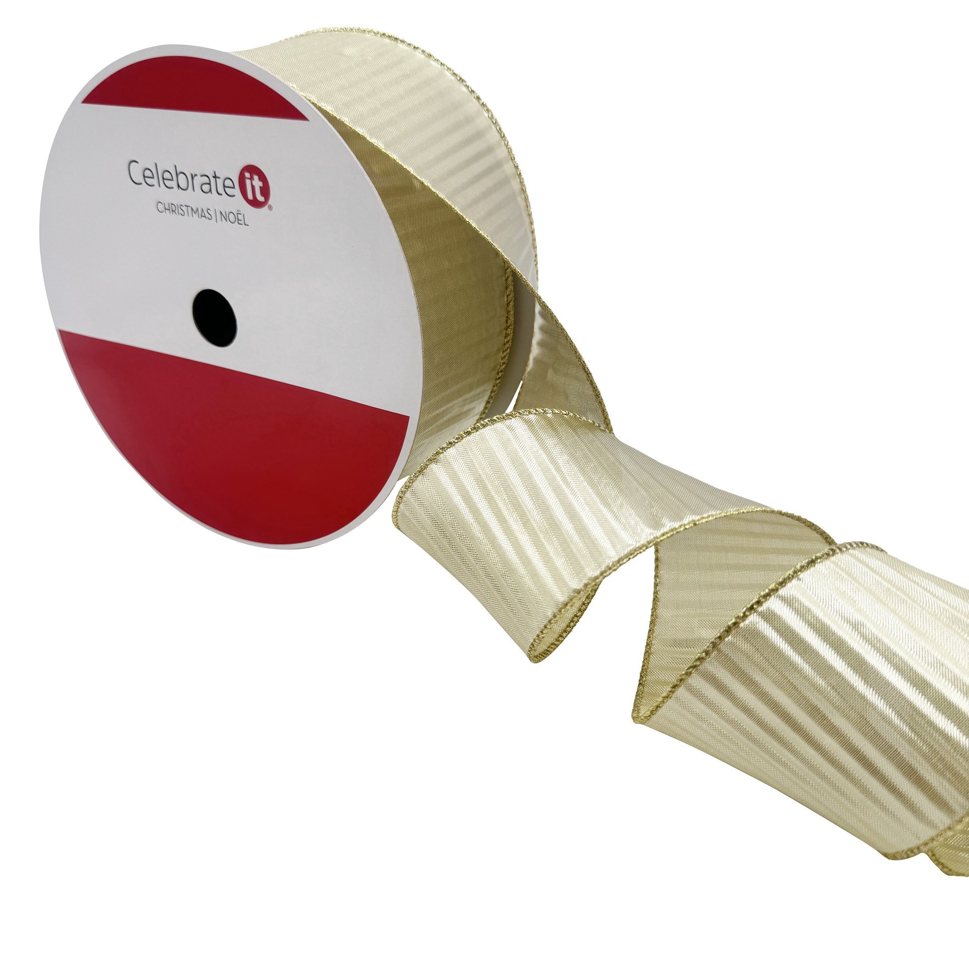slide 3 of 3, 2.5" X 80ft. Gold Spiral Wired Ribbon By Celebrate It, 2.5 in x 80 ft