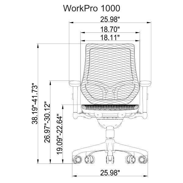 slide 5 of 8, WorkPro® 1000 Series Ergonomic Mesh/Mesh Mid-Back Task Office Chair, Black/Black, BIFMA Compliant, 1 ct