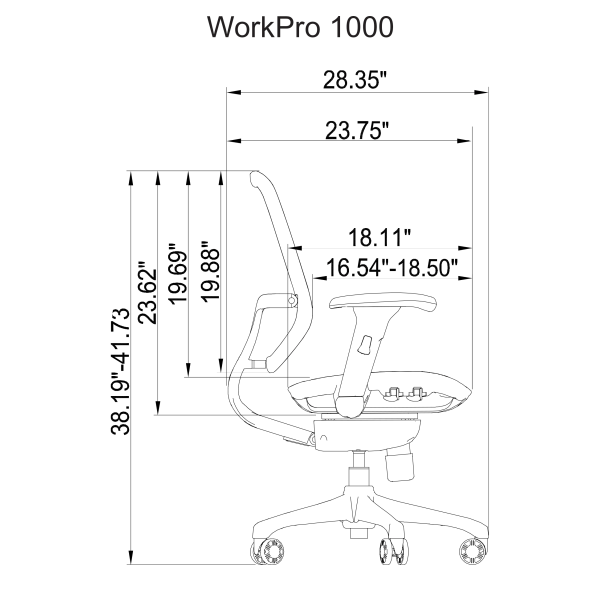 slide 3 of 8, WorkPro® 1000 Series Ergonomic Mesh/Mesh Mid-Back Task Office Chair, Black/Black, BIFMA Compliant, 1 ct