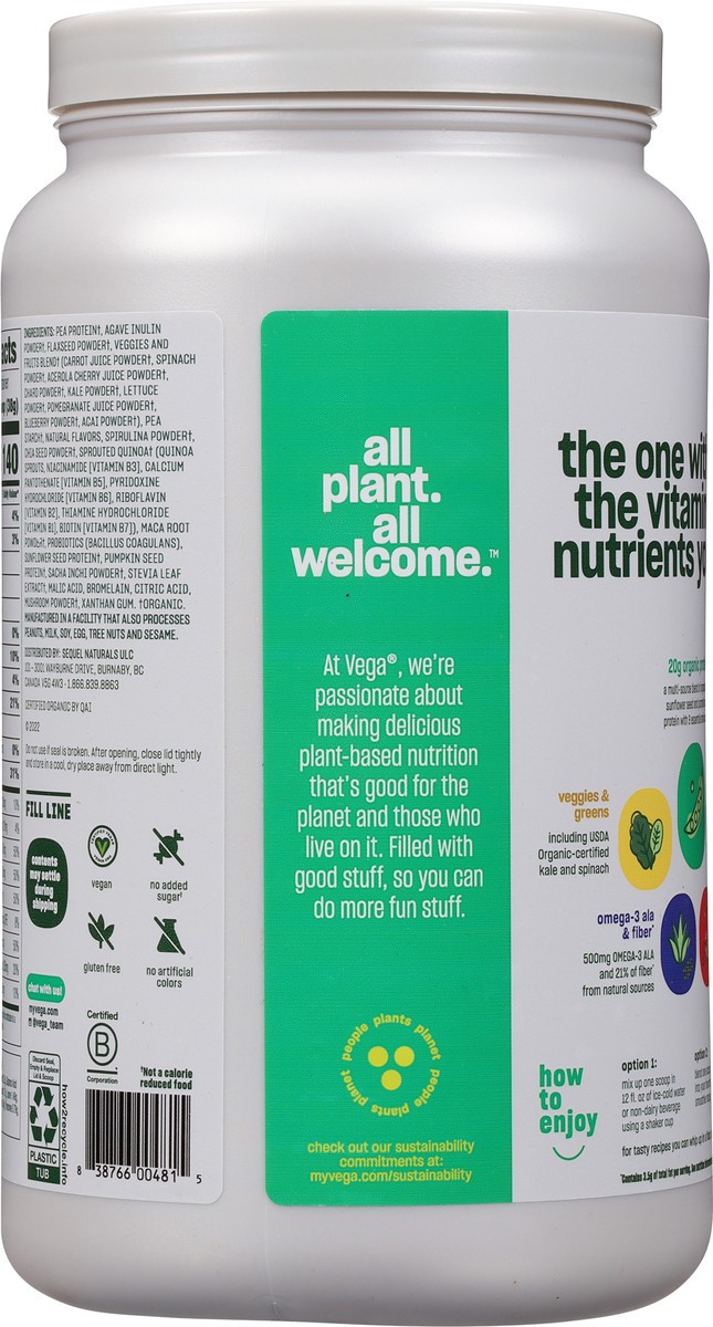 slide 5 of 9, Vega Plant-Based Organic Berry Flavored Drink Mix 24.3 oz, 30 oz