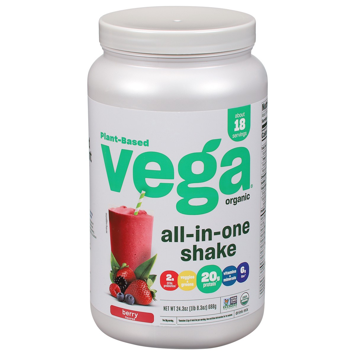 slide 1 of 9, Vega Plant-Based Organic Berry Flavored Drink Mix 24.3 oz, 30 oz