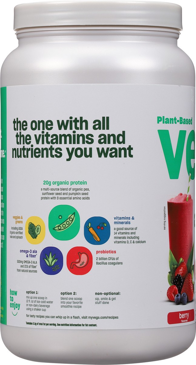 slide 7 of 9, Vega Plant-Based Organic Berry Flavored Drink Mix 24.3 oz, 30 oz