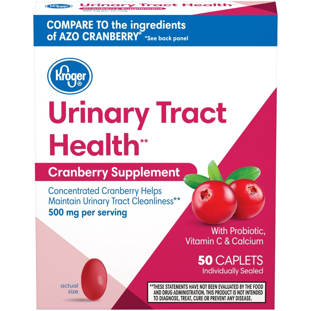 slide 1 of 1, Kroger Cranberry Urinary Tract Health 500 Mg Supplement Caplets, 50 ct