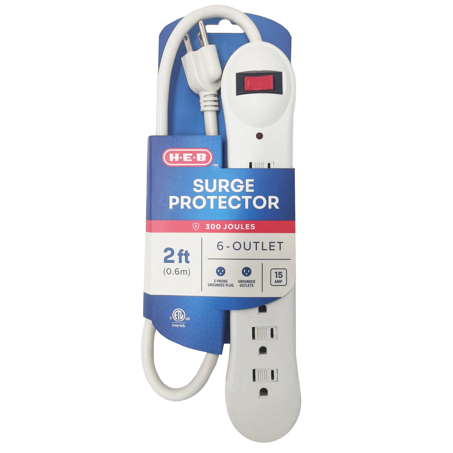 slide 1 of 1, H-E-B 6-Outlet Surge Protector, 2 ft