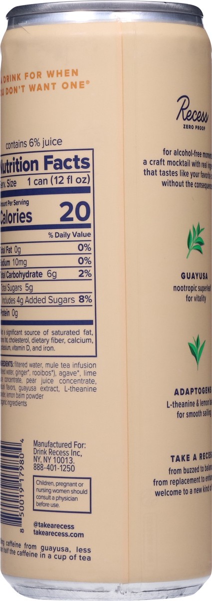 slide 10 of 13, Recess Ginger Lime Mule Craft Mocktail 12 fl oz, 12 fl oz