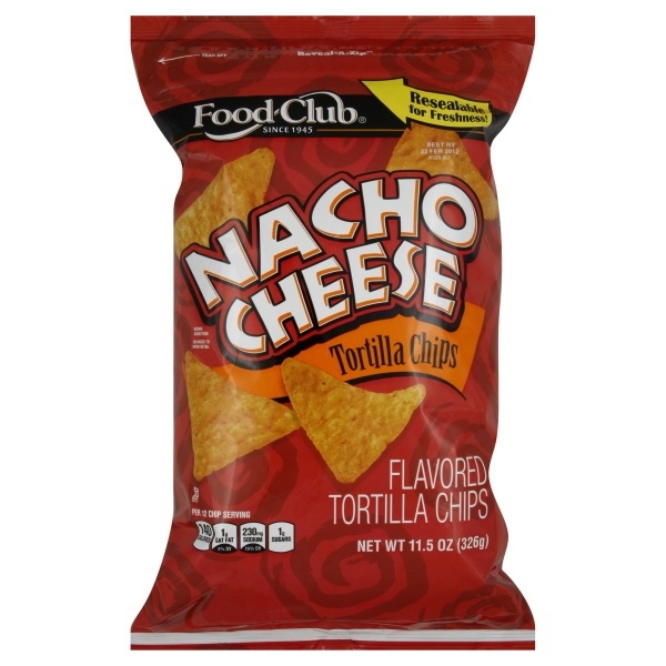 slide 1 of 1, Food Club Nacho Cheese Flavored Tortilla Chips, 11.5 oz