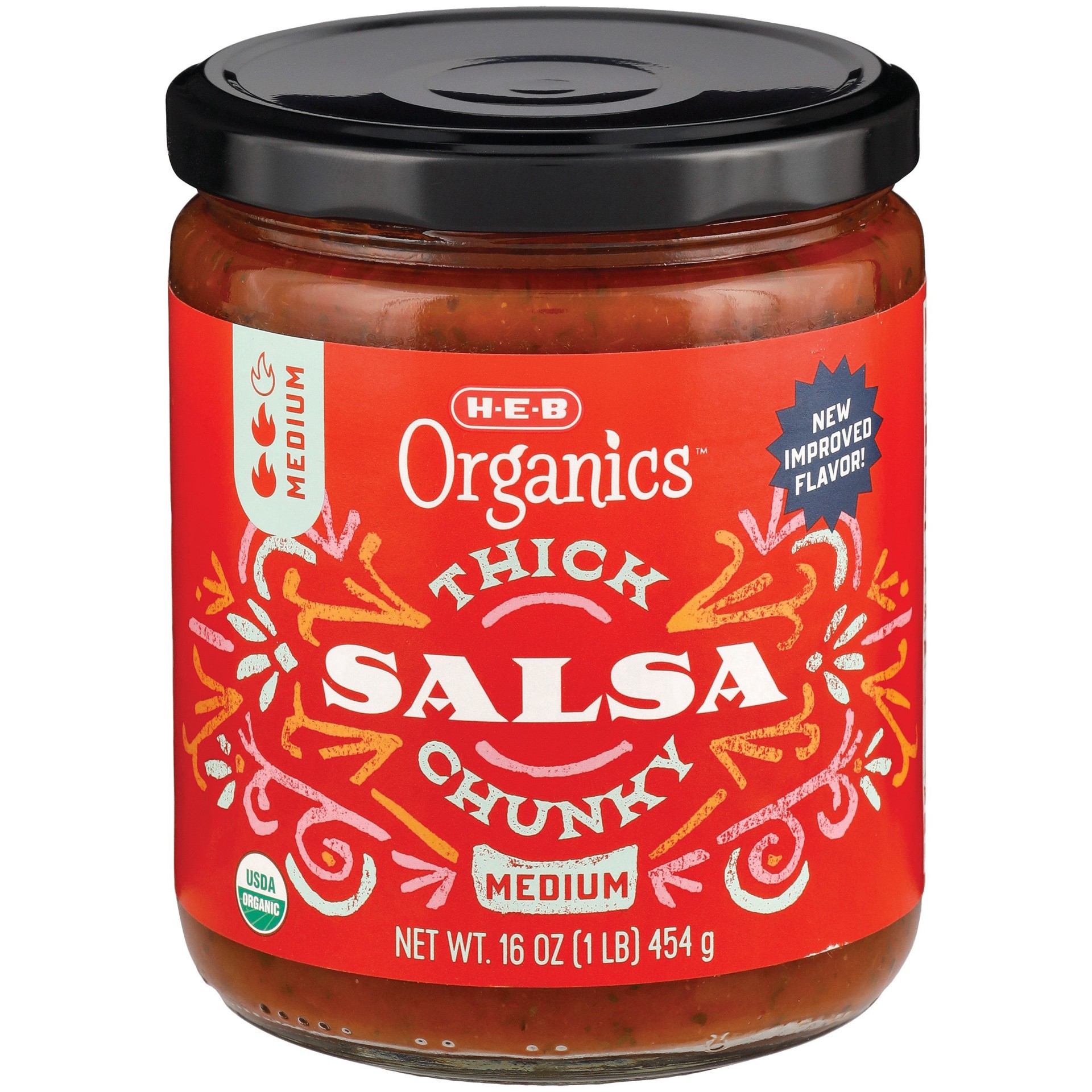 slide 1 of 1, H-E-B Organics Thick N' Chunky Hot Salsa, 16 oz