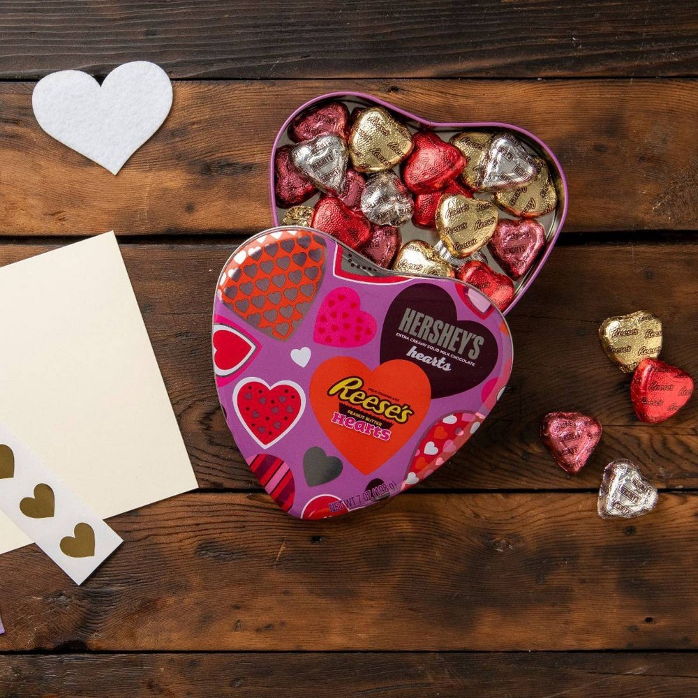 slide 3 of 3, Hershey's Valentines Assorted Chocolate Heart Shaped Tin, 7 oz