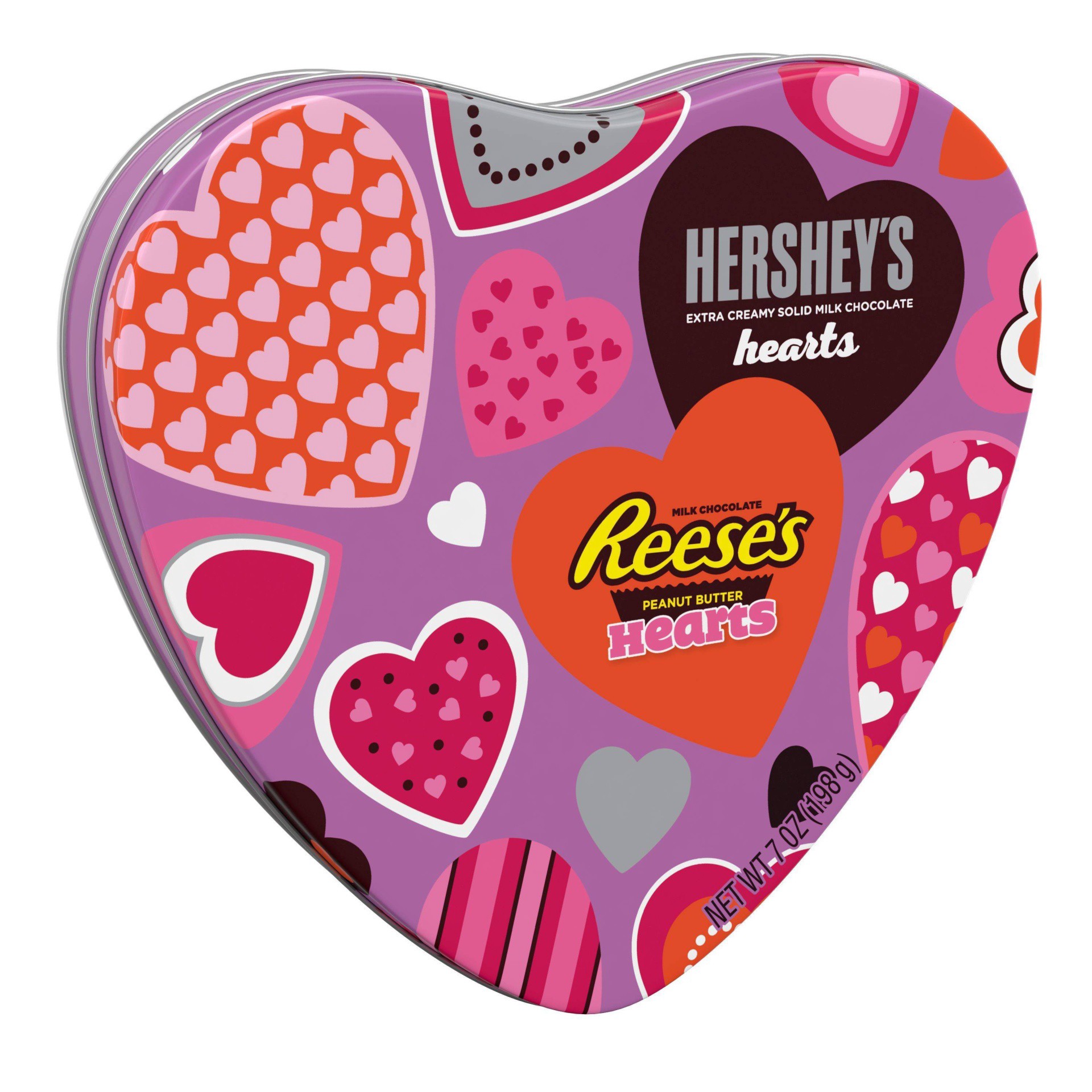 slide 1 of 3, Hershey's Valentines Assorted Chocolate Heart Shaped Tin, 7 oz