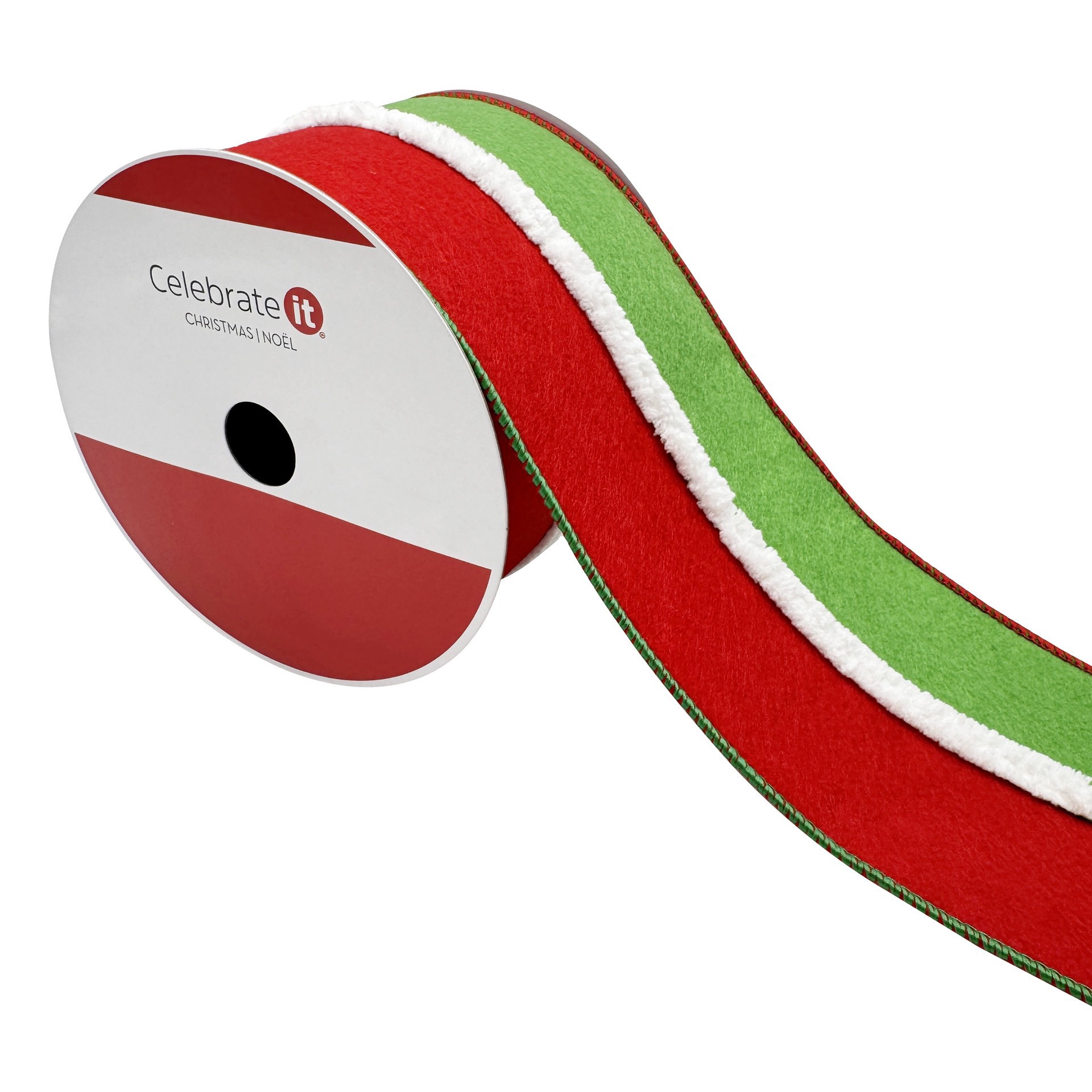 slide 3 of 3, 3.5" X 18ft. Red & Green Wired Felt Ribbon By Celebrate It, 3.5 in x 18 ft