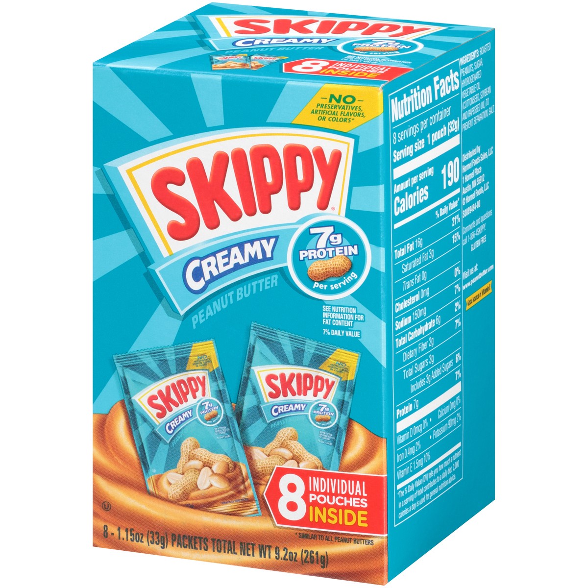 slide 3 of 9, Skippy Creamy Peanut Butter 8-1.15 oz. Pouches, 9.2 oz