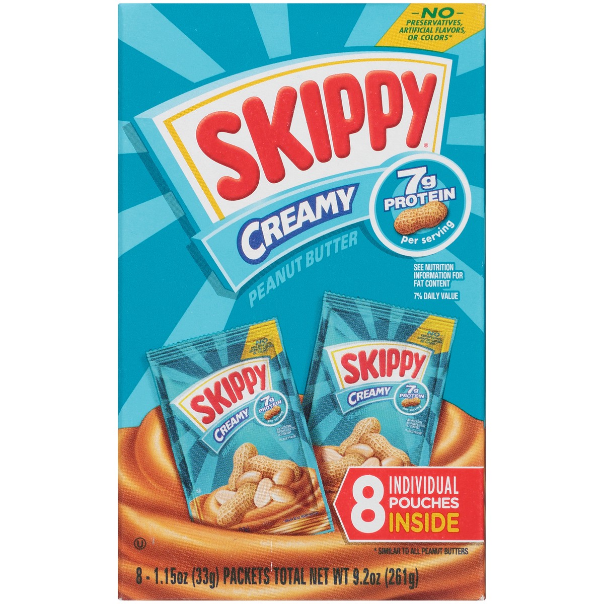 slide 7 of 9, Skippy Creamy Peanut Butter 8-1.15 oz. Pouches, 9.2 oz