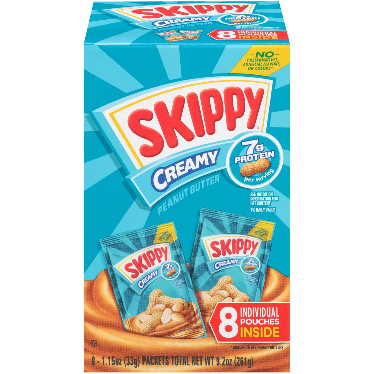 slide 1 of 9, Skippy Creamy Peanut Butter 8-1.15 oz. Pouches, 9.2 oz