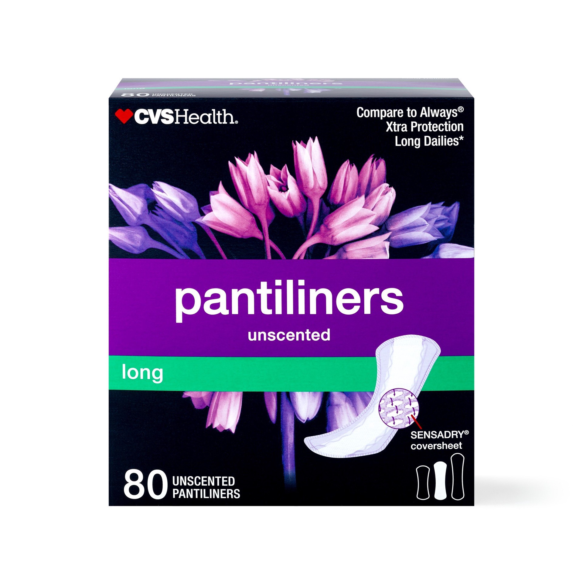 slide 1 of 5, Cvs Panty Liners, Long, 80 Ct, 80 ct