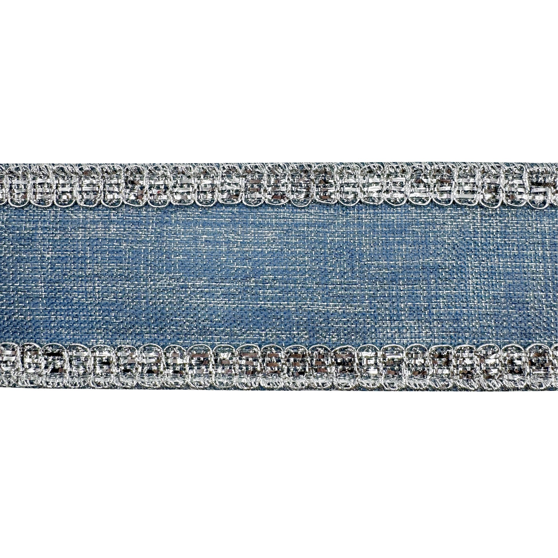 slide 2 of 3, 2.5" X 25ft. Blue & Silver Wired Faux Linen Jumbo Ribbon By Celebrate It, 2.5 in x 25 ft