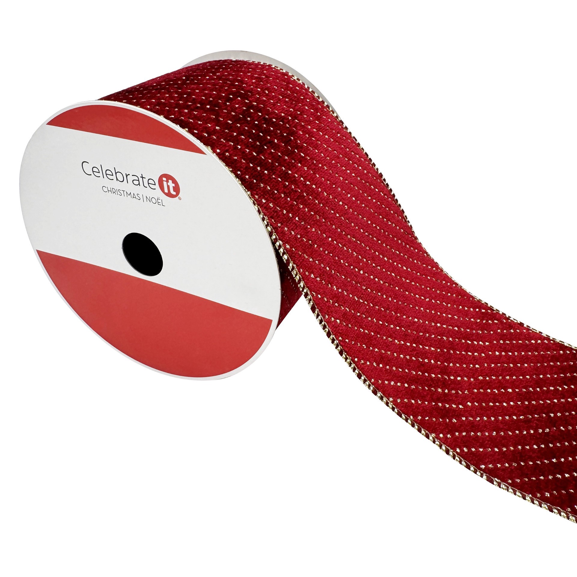 slide 3 of 3, 3.5" X 20ft. Burgundy & Gold Glitter Dots Wired Velvet Ribbon By Celebrate It, 3.5 in x 20 ft