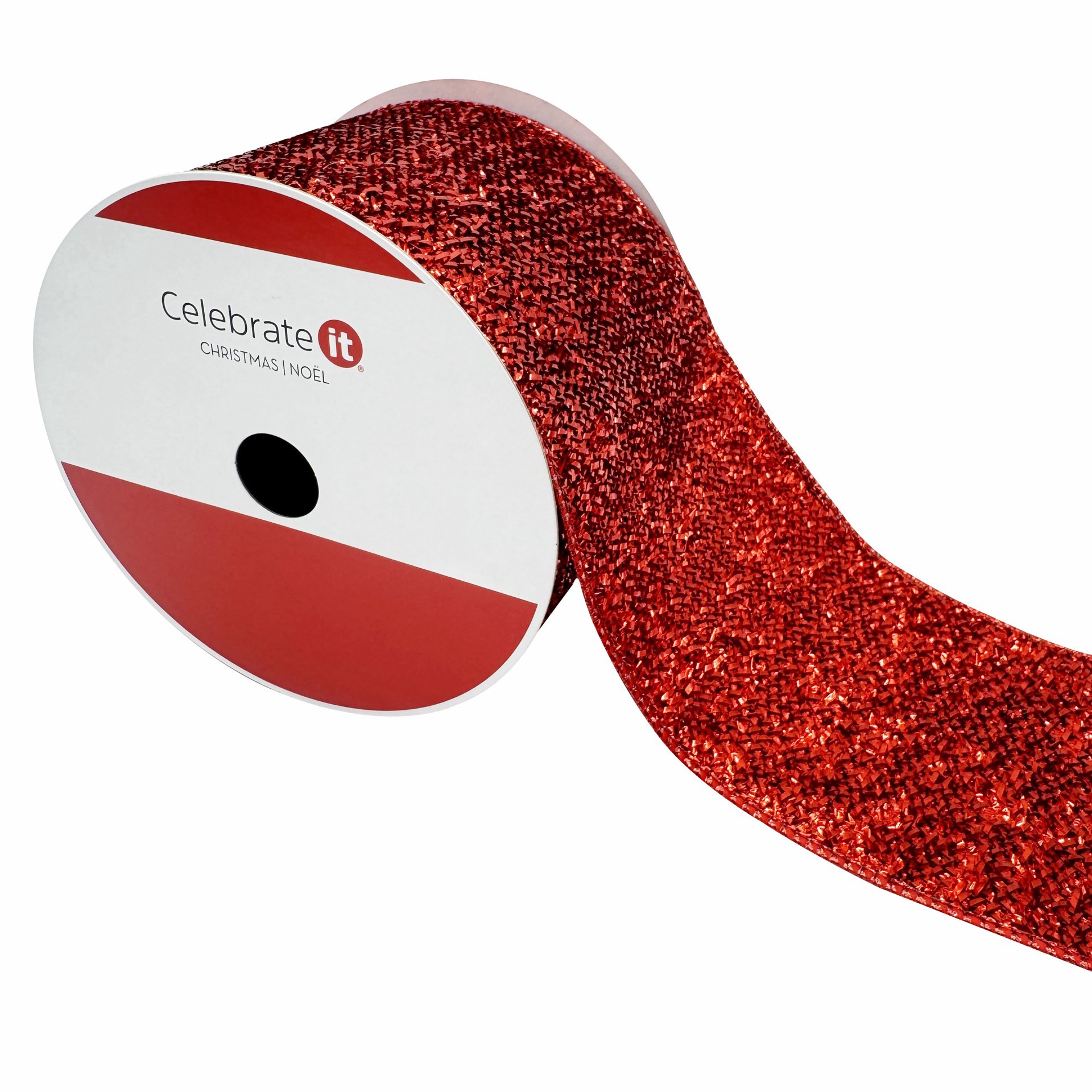 slide 3 of 3, 3.5" X 25ft. Red Tinsel Wired Ribbon By Celebrate It, 3.5 in x 25 ft