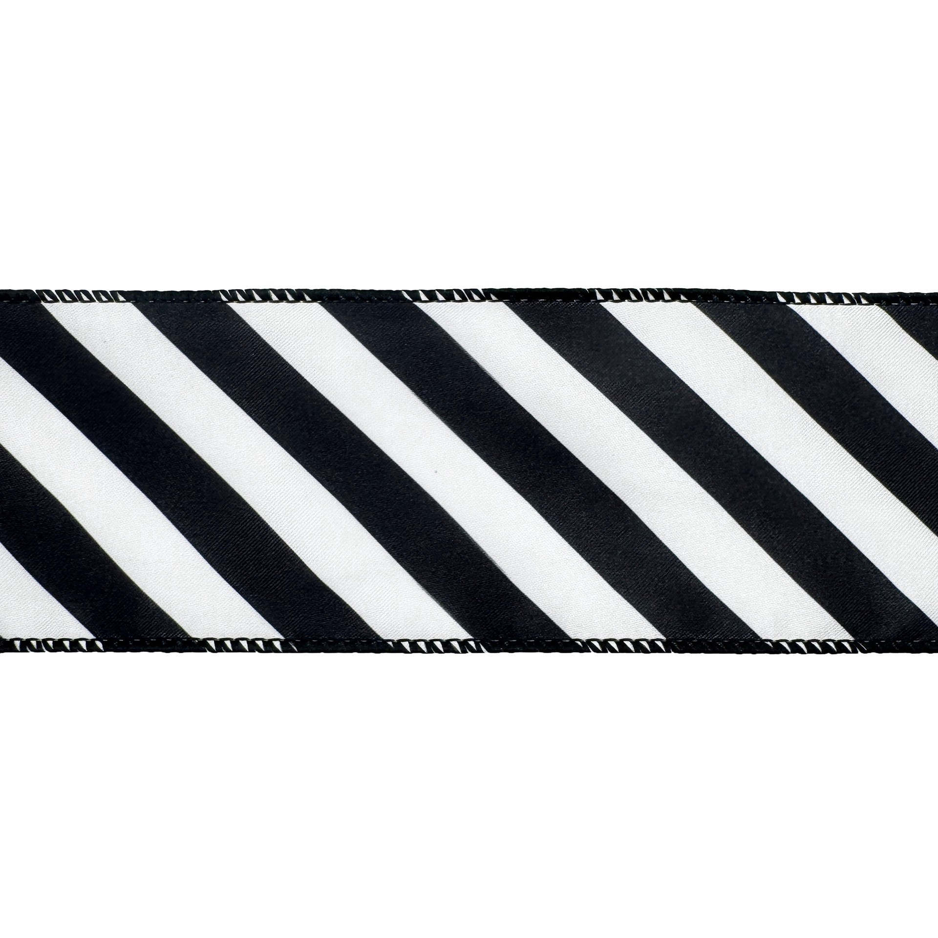 slide 2 of 3, 2.5" X 80ft. Black & White Diagonal Stripes Wired Ribbon By Celebrate It, 2.5 in x 80 ft