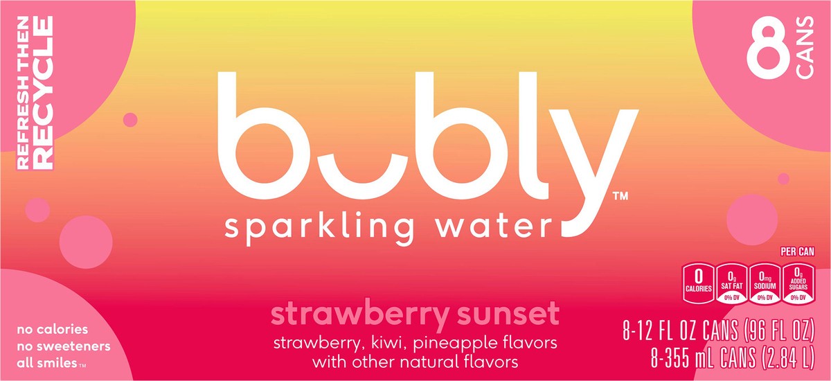 slide 9 of 11, bubly Sparkling Water Strawberry Sunset 12 Fl Oz, 8 Count, 8 ct