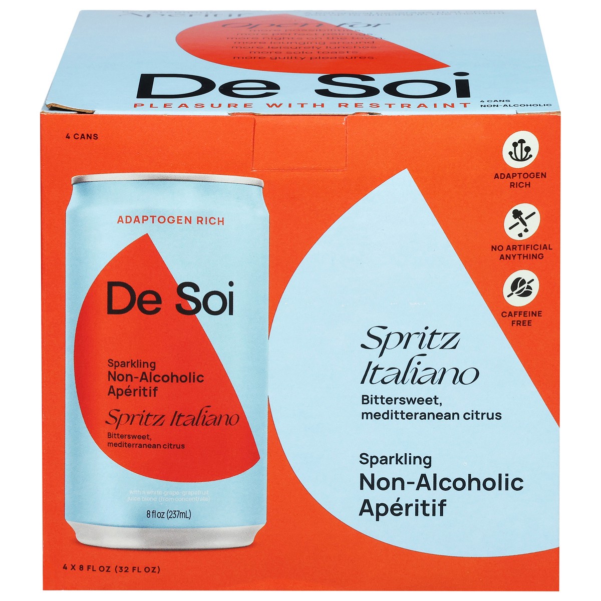 slide 1 of 4, De Soi Sparkling Non-Alcoholic Spritz Italiano Aperitif - 4 x 8 fl oz Cans, 4 ct