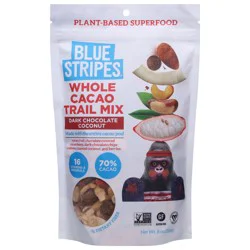 Blue Stripes Whole Cacao Dark Chocolate Coconut Trail Mix 8 oz