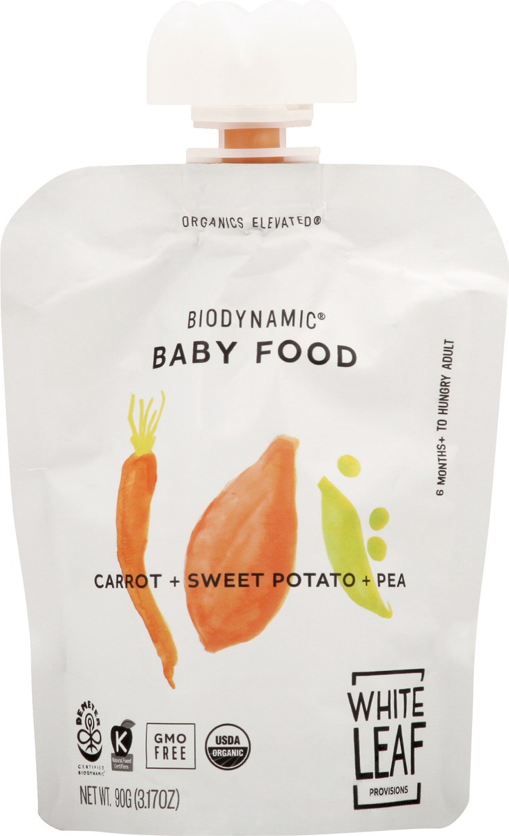 slide 12 of 14, White Leaf Provisions Carrot, Sweet Potato & Pea Biodynamic Baby Food, 90 gram