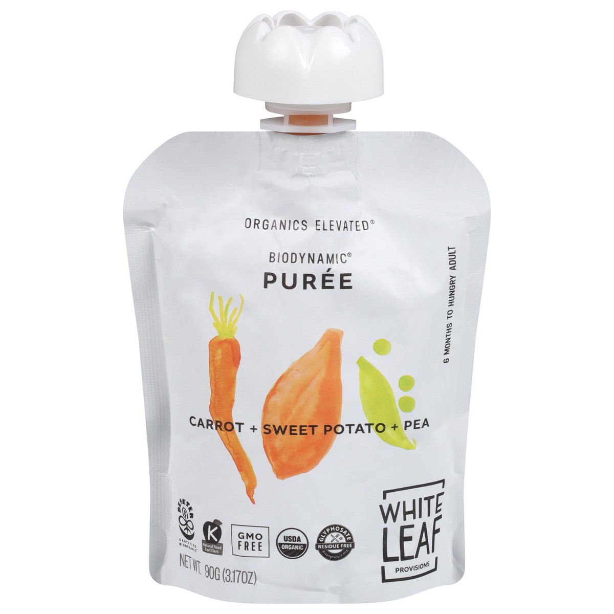 slide 1 of 14, White Leaf Provisions Carrot, Sweet Potato & Pea Biodynamic Baby Food, 90 gram