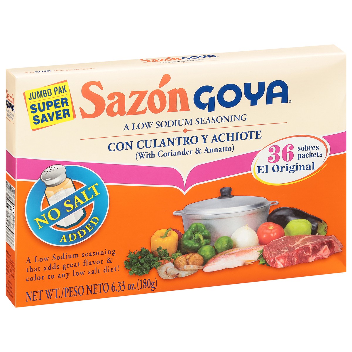 slide 9 of 9, Sazon Goya Jumbo Pak No Salt Added Coriander & Annatto Seasoning 36 ea, 36 ct