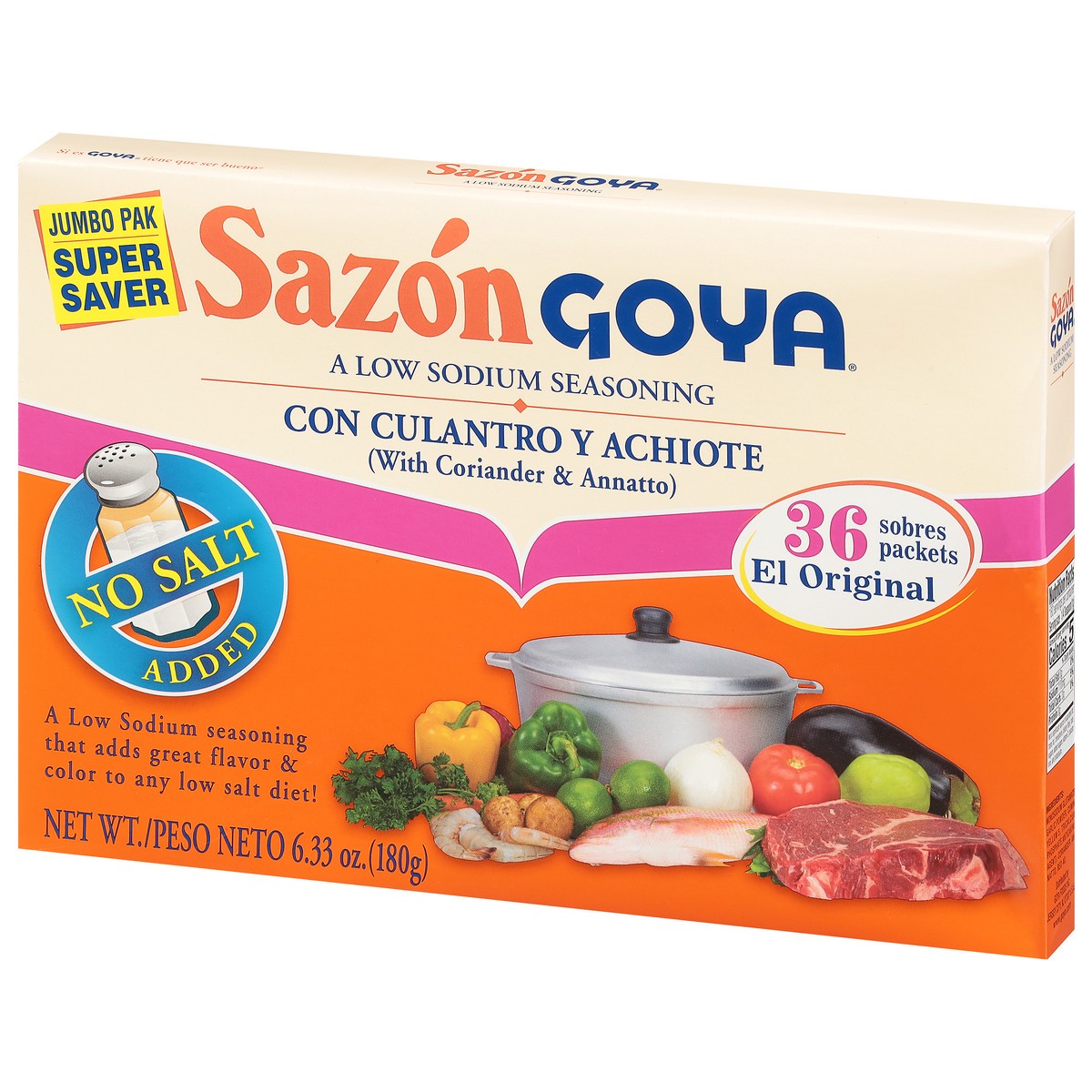 slide 5 of 9, Sazon Goya Jumbo Pak No Salt Added Coriander & Annatto Seasoning 36 ea, 36 ct