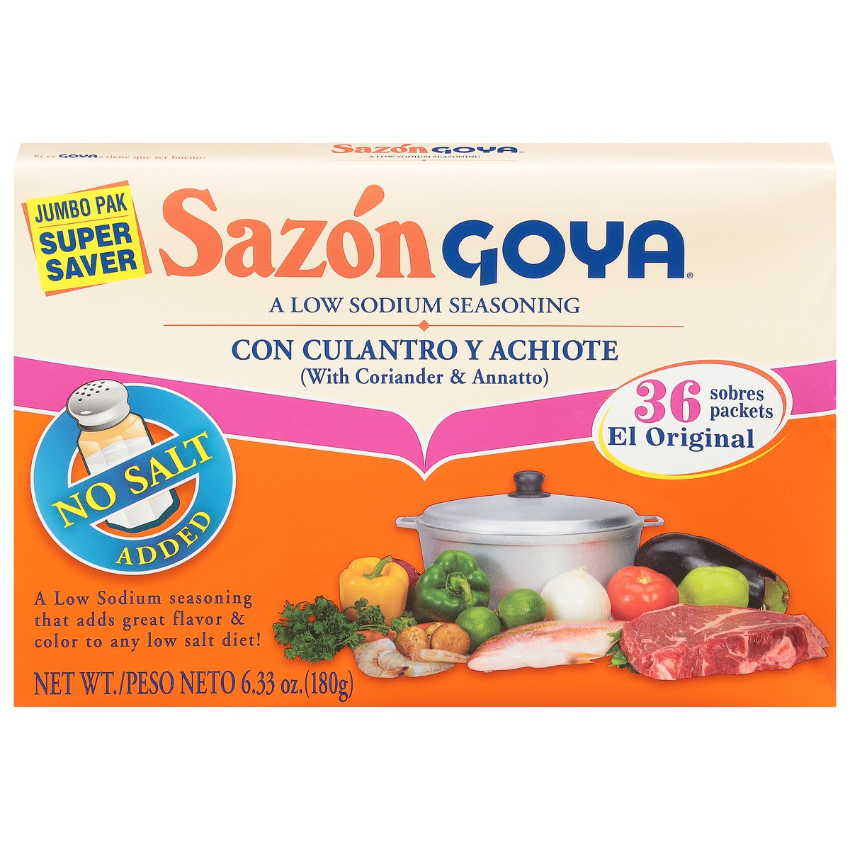 slide 1 of 9, Sazon Goya Jumbo Pak No Salt Added Coriander & Annatto Seasoning 36 ea, 36 ct