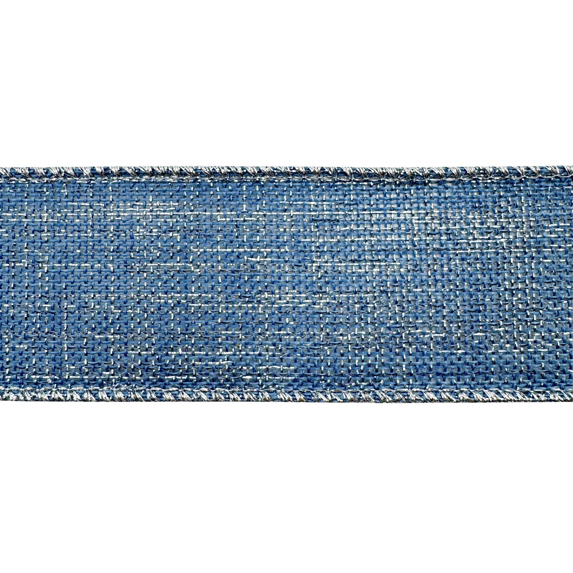 slide 3 of 3, 1.5" X 30ft. Light Blue & Silver Wired Faux Linen Ribbon By Celebrate It, 1.5 in x 30 ft