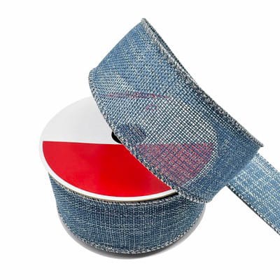 slide 1 of 3, 1.5" X 30ft. Light Blue & Silver Wired Faux Linen Ribbon By Celebrate It, 1.5 in x 30 ft