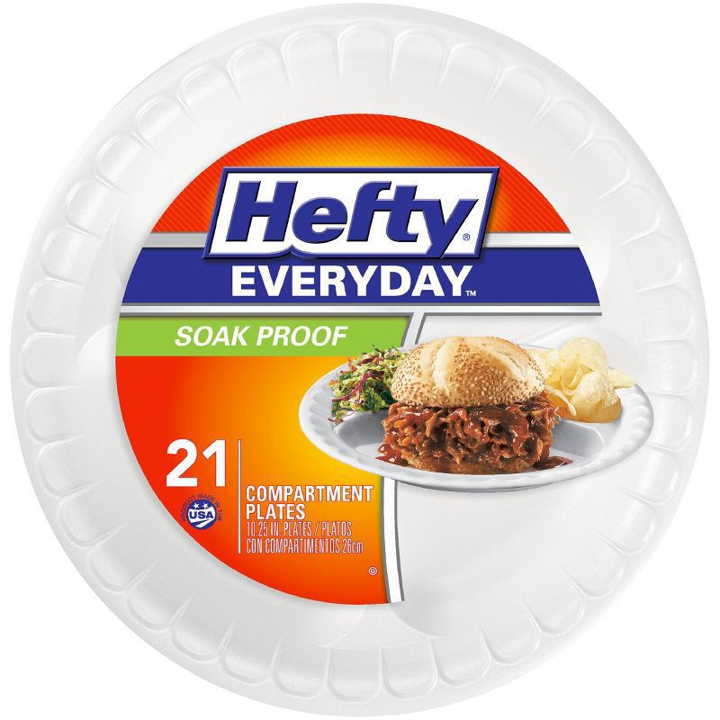 slide 1 of 25, Hefty Everyday Soak Proof Compartment Foam Plate 10.25" - 21ct, 21 ct