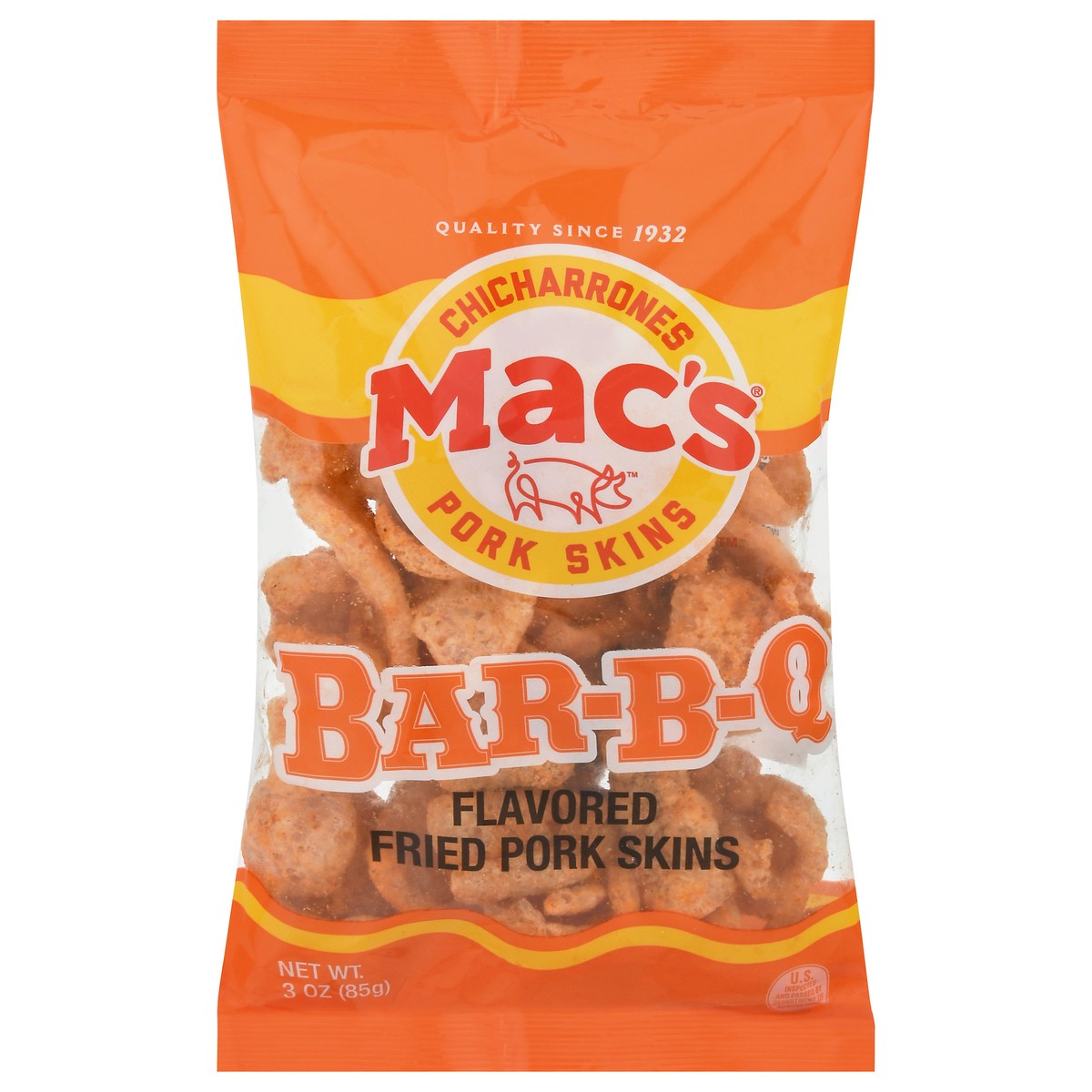 slide 1 of 14, Mac's BBQ Flavored Fried Pork Skins 3 oz, 3 oz