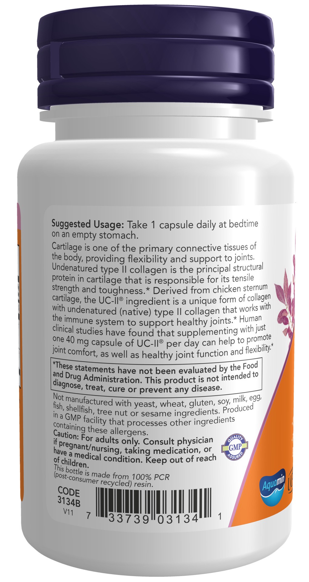 slide 3 of 5, NOW UC-II Type II Collagen - 60 Veg Capsules, 60 ct