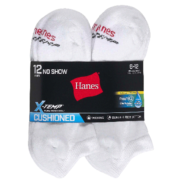 slide 1 of 1, Hanes Men's FreshIQ X-Temp Active Cool No-Show Socks, 12 ct
