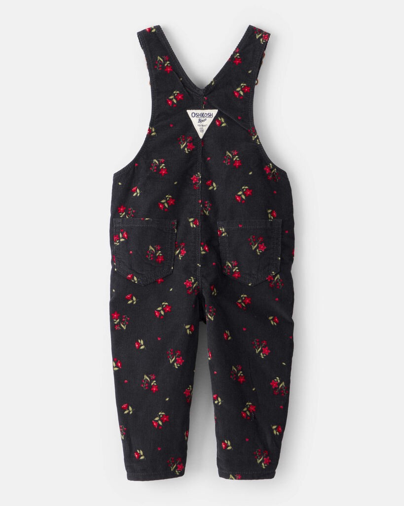 Oshkosh Baby Girl Floral Print Corduroy Overalls - Black Black 9M