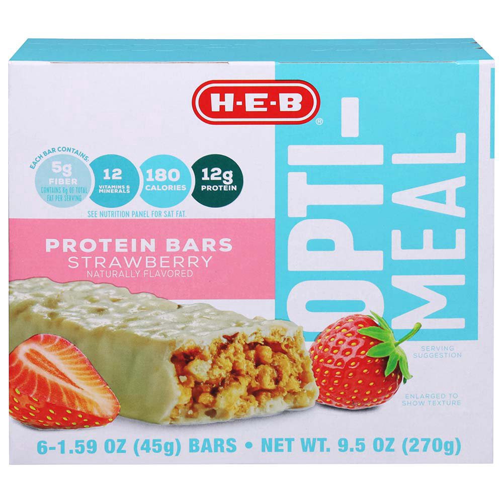 slide 1 of 1, H-E-B Opti-Meal Strawberry Protein Bars, 6 ct